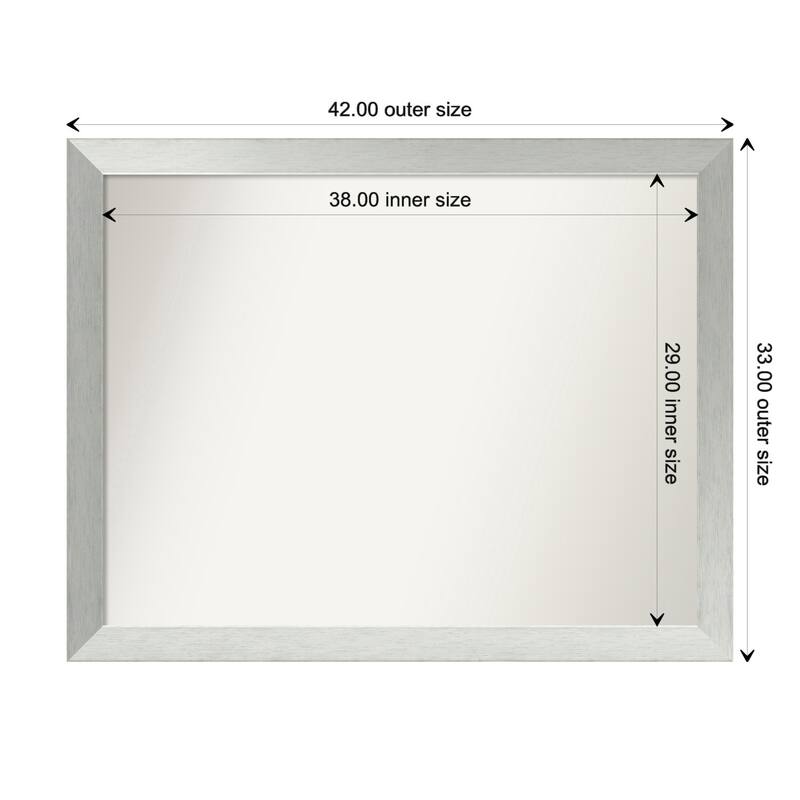 Brushed Sterling Silver Framed Non-Beveled Custom Wall Mirror, Bathroom Vanity Mirror - Outer Size: 42 x 33