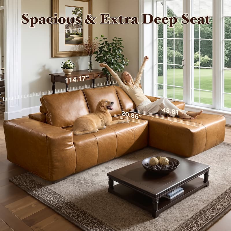 HOOOWOOO Mid-Century Modern Upholstery Fabric L-shaped Sectional Sofa