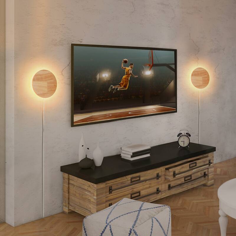 Modern Minimalist Wall Sconces, Round Wood LED Wall Lamp, Warm White Brightness Wall Light Fixtures for Bedroom - Yellow