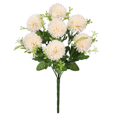 Set of 3 Champagne Ivory Artificial Pom Pom Mum Flower Stem Bush Bouquet 16in - 16" L x 8" W x 8" DP