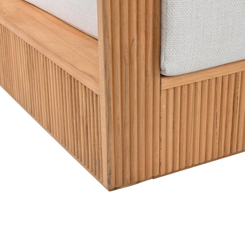 SAFAVIEH Couture Saint Lucia Reeded Teak Wood Patio Sofa - 80"W x 30"D x 24"H