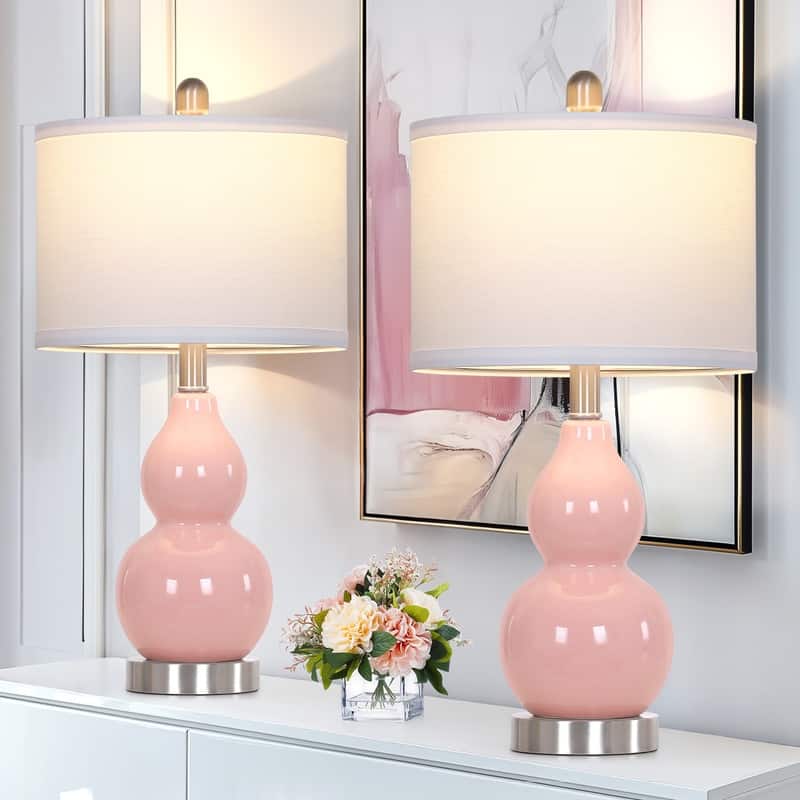 22'' Modern Ceramic Table Lamp with White Shade and Brass Accents - 11'' x 11'' x22''
