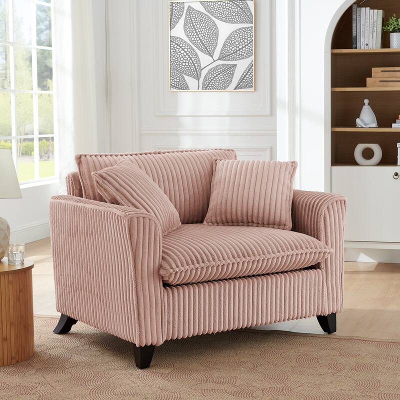 Tufted Corduroy Lazy Sofa Chair with Backrest and Armrests Single Person Lounge Chair for Living Room or Bedroom Accent Chairs - Pink