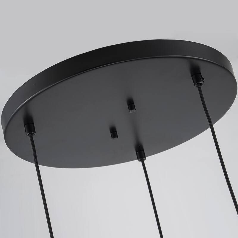 3-Light Cluster Coastal LED Chandelier, Colored Glass Kitchen Island Pendant Light - Black
