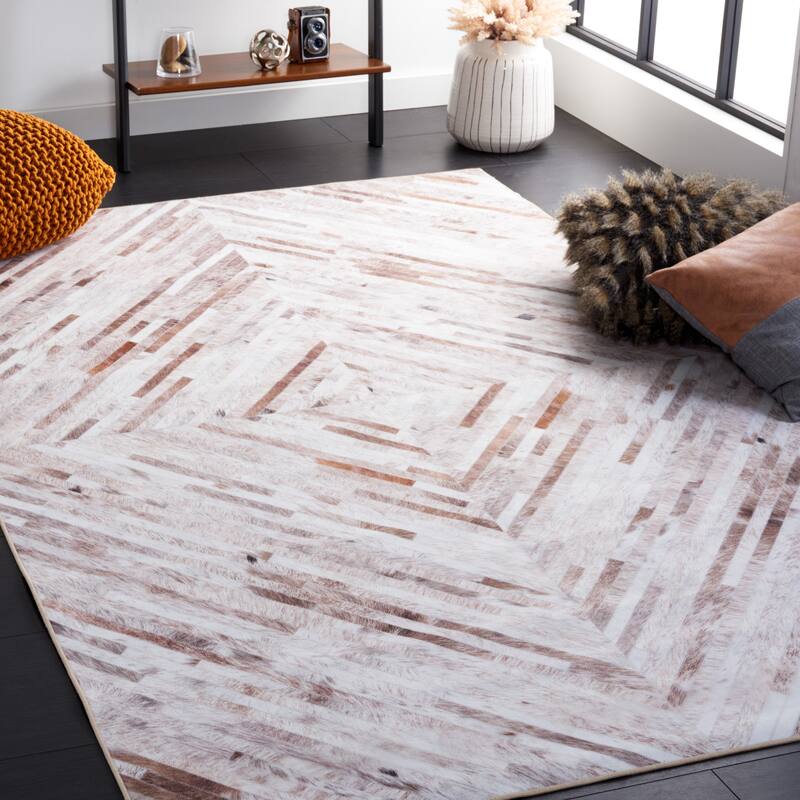 SAFAVIEH Faux Hide Machine Washable Slip Resistant Gertruda Modern - 9' x 12' - Beige/Brown - Rectangle