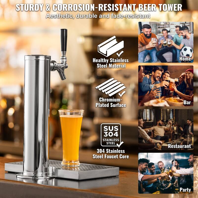 Kegerator Tower Kit, Beer Conversion Kit, Stainless Steel Keg Beer Tower Dispenser with Dual Gauge CGA320 Regulator