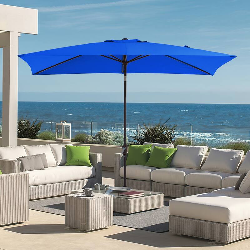 6.5*10ft Rectangular Patio Market Umbrella with Crank & Tilt, UV & Water-Resistant Canopy