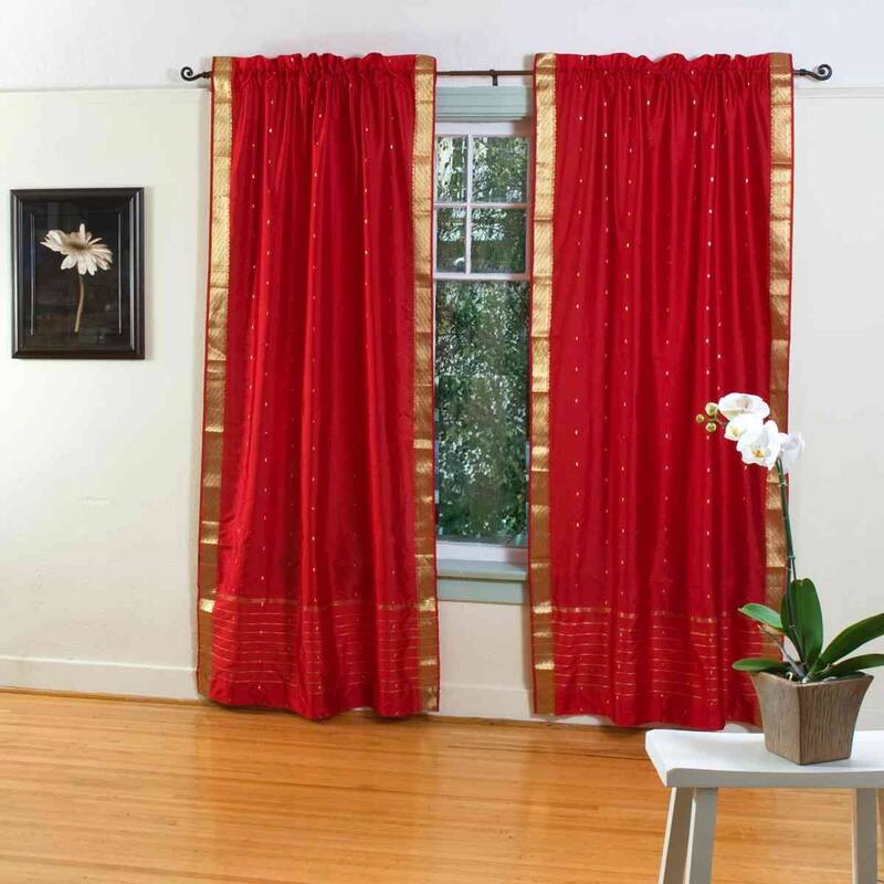 Fire Brick Rod Pocket Sheer Sari Curtain / Drape / Panel - Piece - 43" W X 63" L (Unlined) - 63 Inches