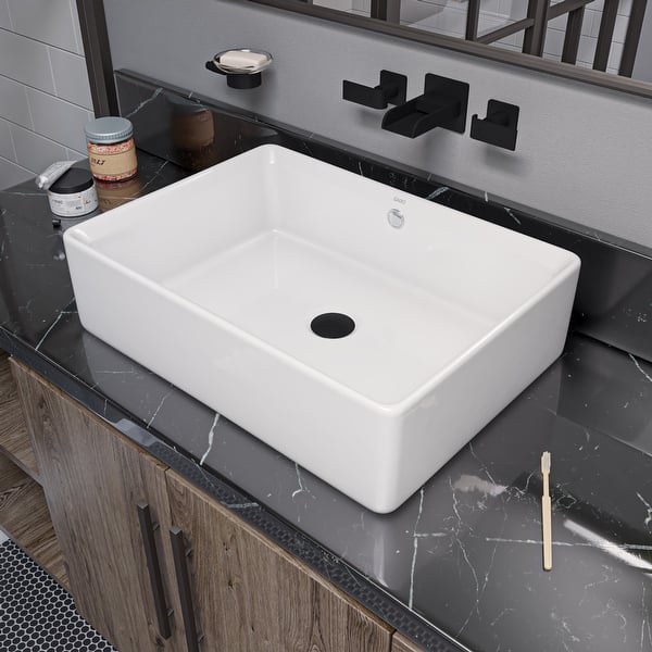 slide 2 of 3, Eago BA131 White Porcelain Rectangular Above-mount Basin Vessel Sink