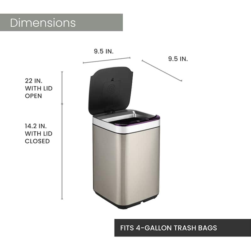 Hanover 10-Liter / 2.6-Gallon Trash Can with Sensor Lid and Carbon Odor Control in Stainless Steel