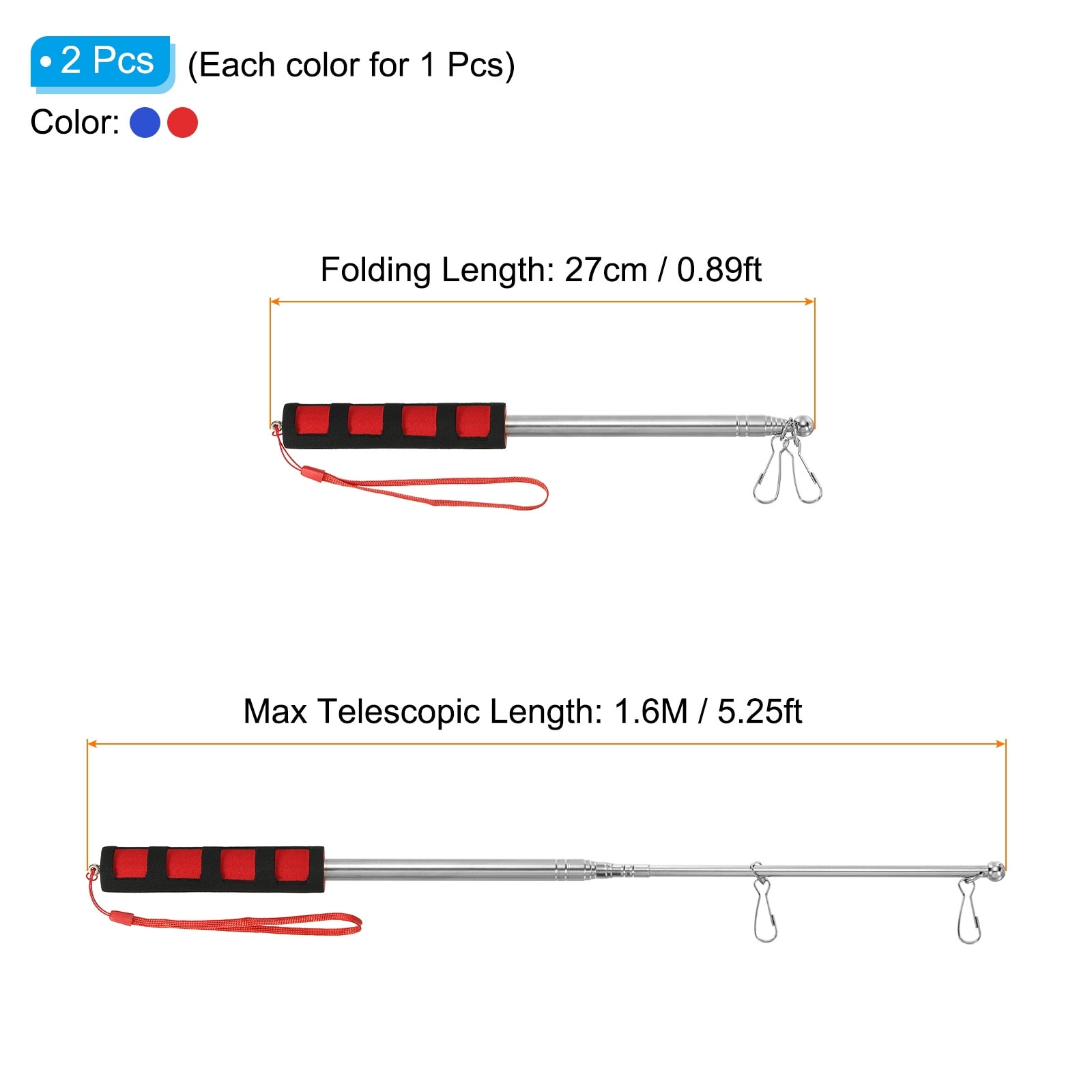 Telescopic Handheld Flagpoles with Clips 9 Sections
