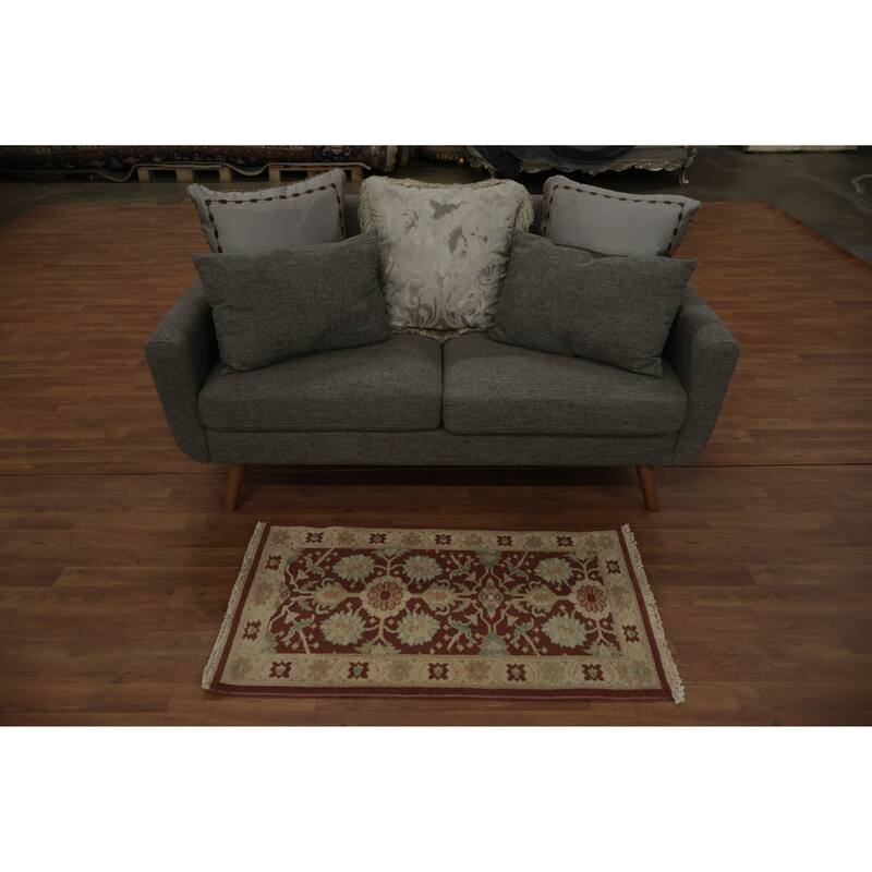 Hand Knotted Oriental 100% Wool Carpet Traditional All-Over Red Ziegler Area Rug - 3' 9'' X 2' 1''