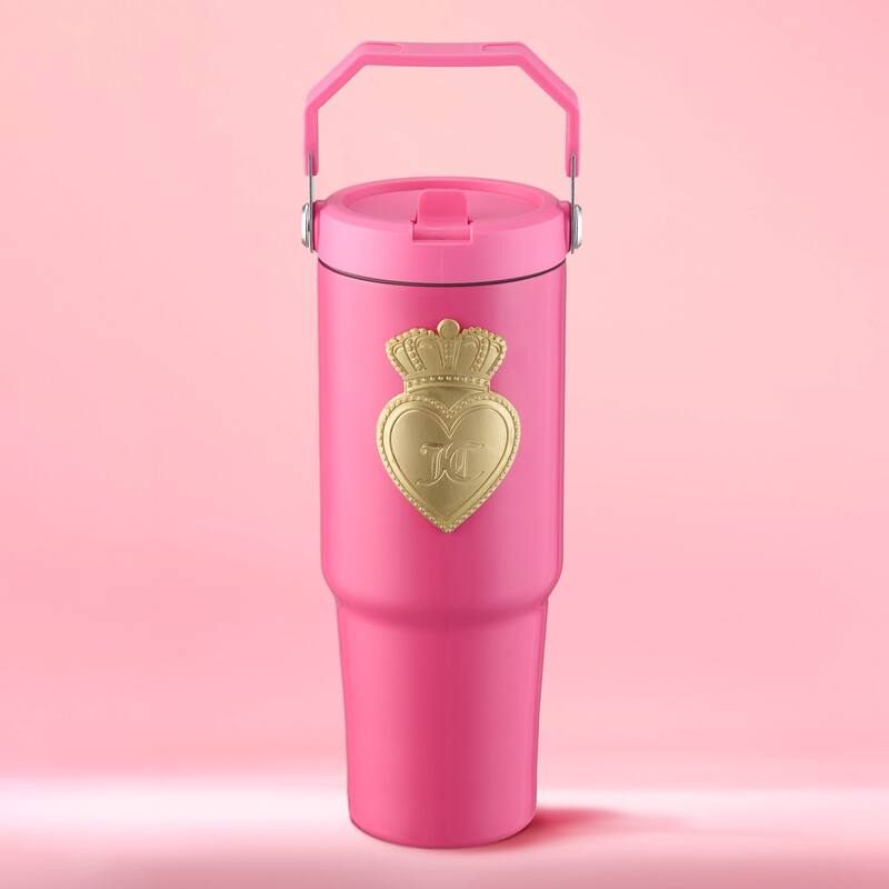 Juicy Couture Flip Flow Hydration Stainless Steel Screw Top Tumbler with Flip Straw and Carry Handle - 30oz - Hot Pink
