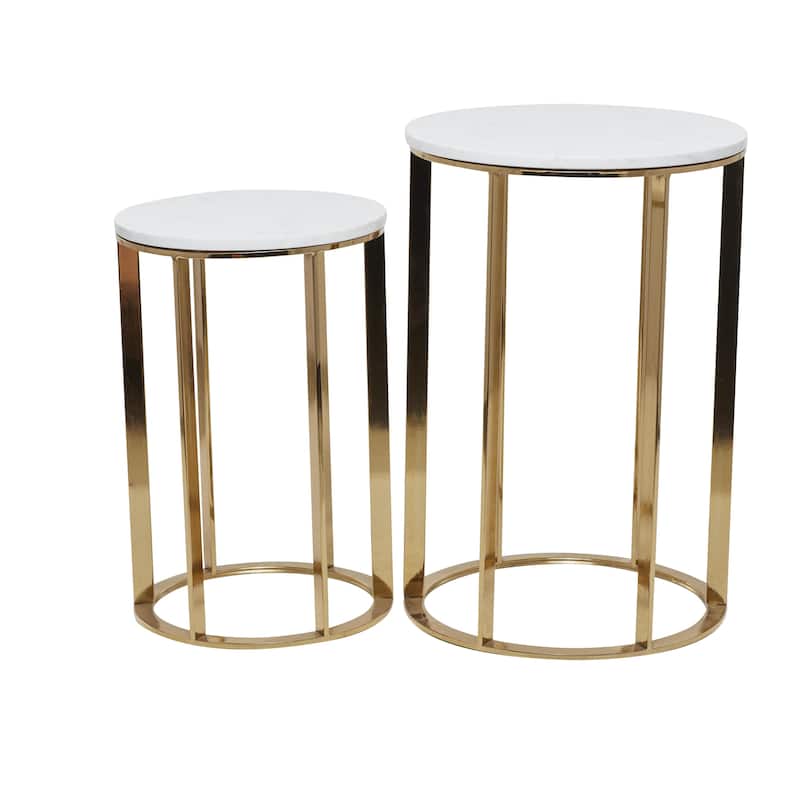 Metal Accent Table with Marble Top - Set of 2 Gold - Roche River Decor