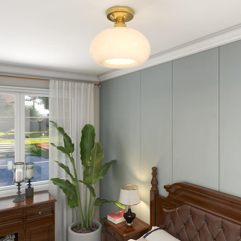 1-Light Metal Flush Mount Light Glass Ceiling Lights