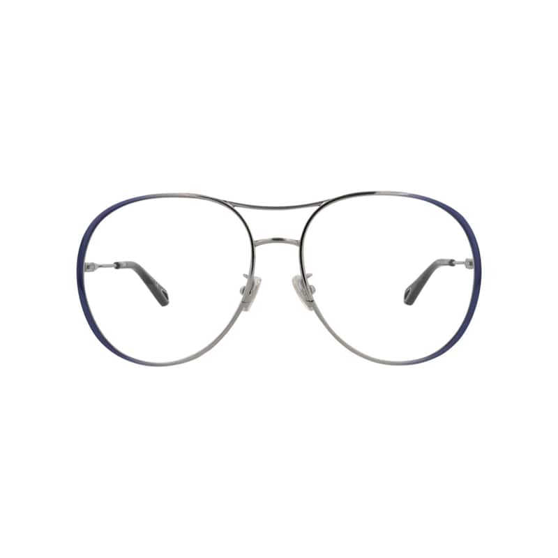 Chloé Aviator-Frame Metal Optical Frames, Transparent Lens, Shiny Gradient Transparent Varnished Dark Blue/Light Ruthenium Frame