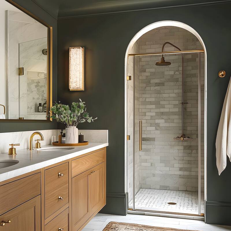 Modern Glam 1-Light Gold Resin Wall Sconce Rectangle LED Dimmable Vanity Light for Bathroom Room - 4.3" L x 3.5" W x 13.7" H