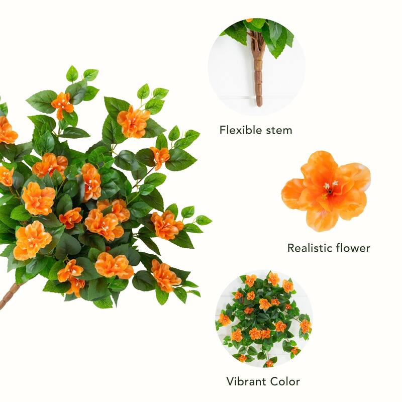 24-in UV Resistant Artificial Azalea Hanging Plant - Set of 3