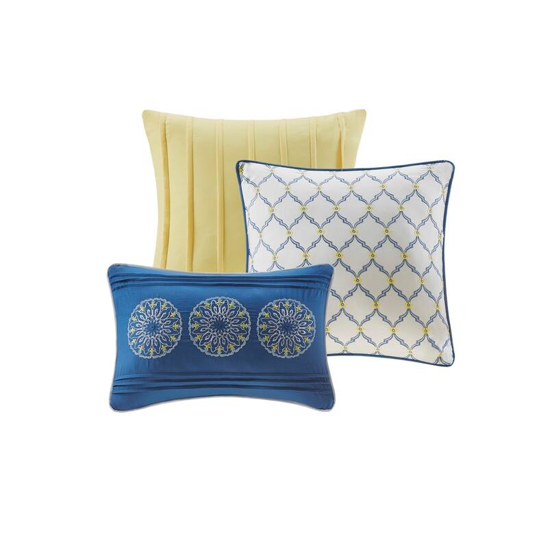6 Piece Reversible Quilt Set with Throw Pillows Blue King/Cal King