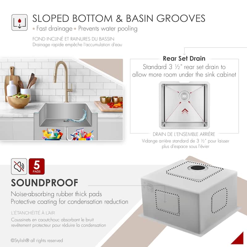 Undermount 19" Single-Bowl Stainless Steel Kitchen Sink S-308XG - 19" x 18" x 10"