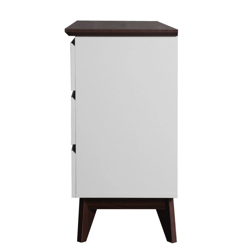 6-Drawer Wide Storage Cabinet, White & Walnut Dresser for Bedroom & Living Room