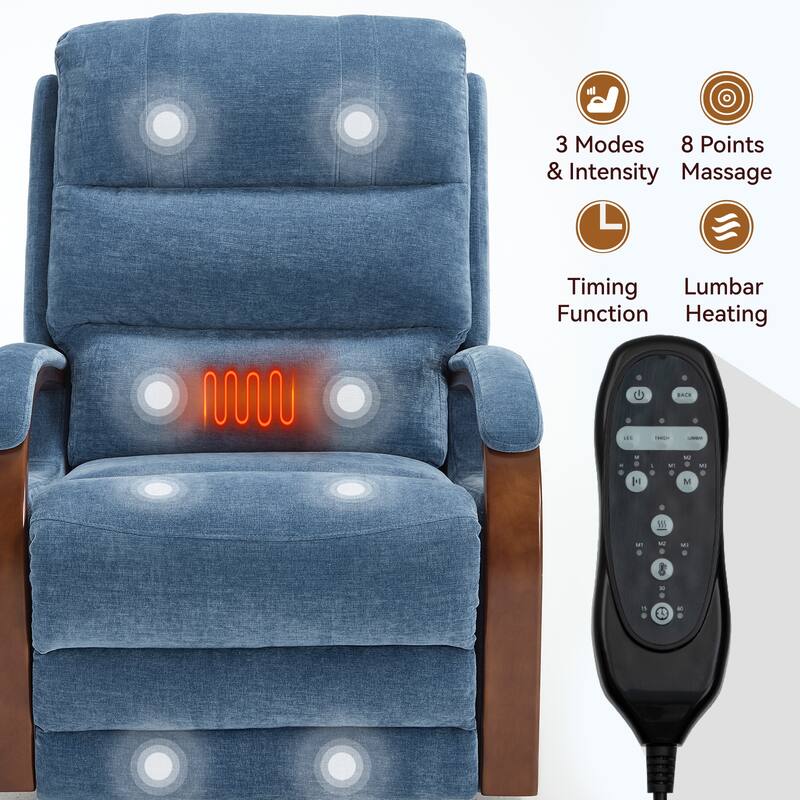Roomfitters Dual Motor Power Lift Recliner, Infinite Position Massage Chair with Solid Wood Armrests, Chenille