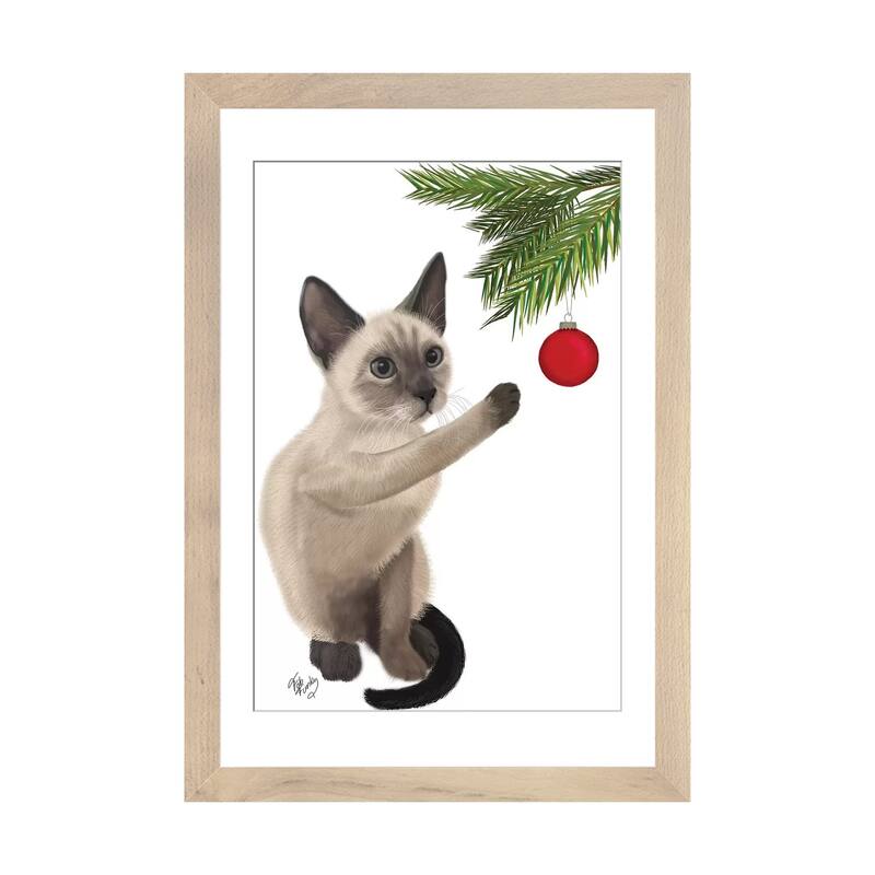 iCanvas "Siamese Cat and Bauble" by Fab Funky - Natural - 24x16x1