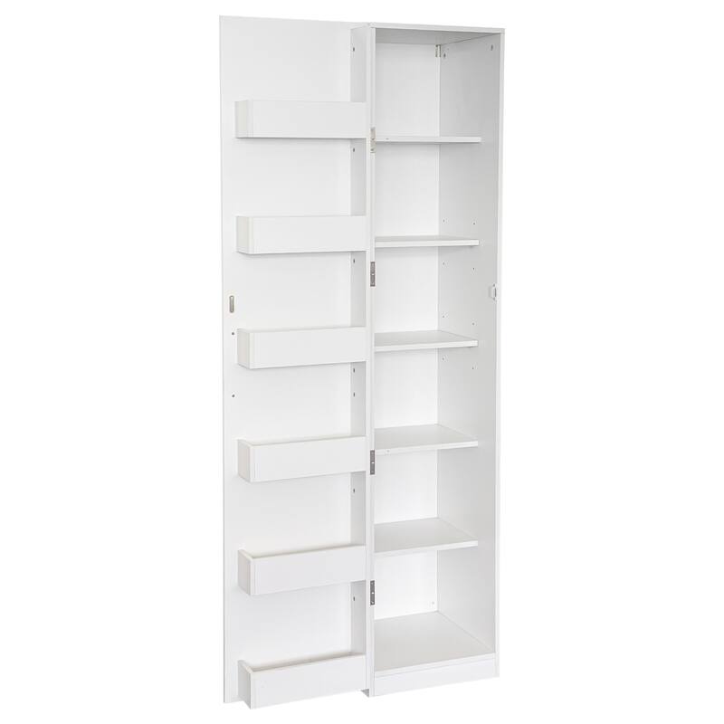 Roomfitters Kitchen Pantry Cabinet, Freestanding White Buffet Cupboard with Adjustable Shelves and Side Storage