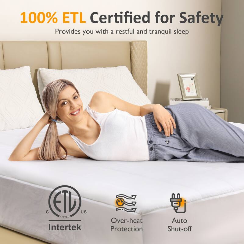 King Size Bed Mattress Pad with Dual Controller - White