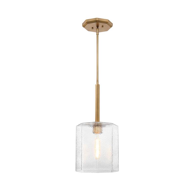 Haven 60 Watt 1-Light Old Satin Brass Geometric Pendant Light with Clear Rippled Glass Shade - 22