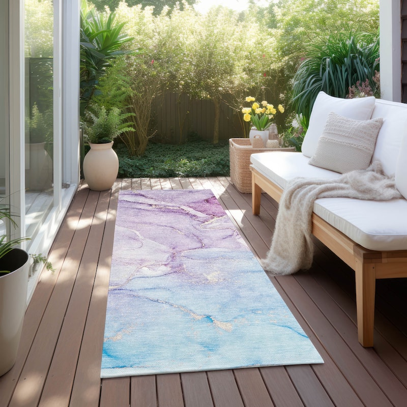 Machine Washable Indoor/ Outdoor Marble Chantille Rug