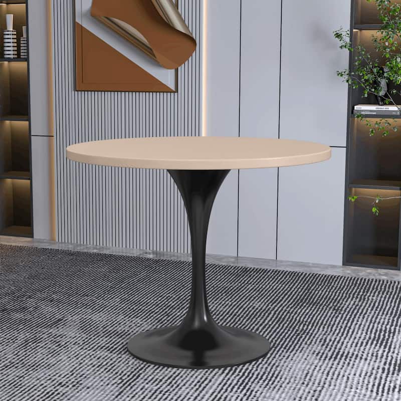 LeisureMod Verve 36" Round Dining Table with MDF Wood TableTop and Black Steel Base for Kitchen & Dining Room