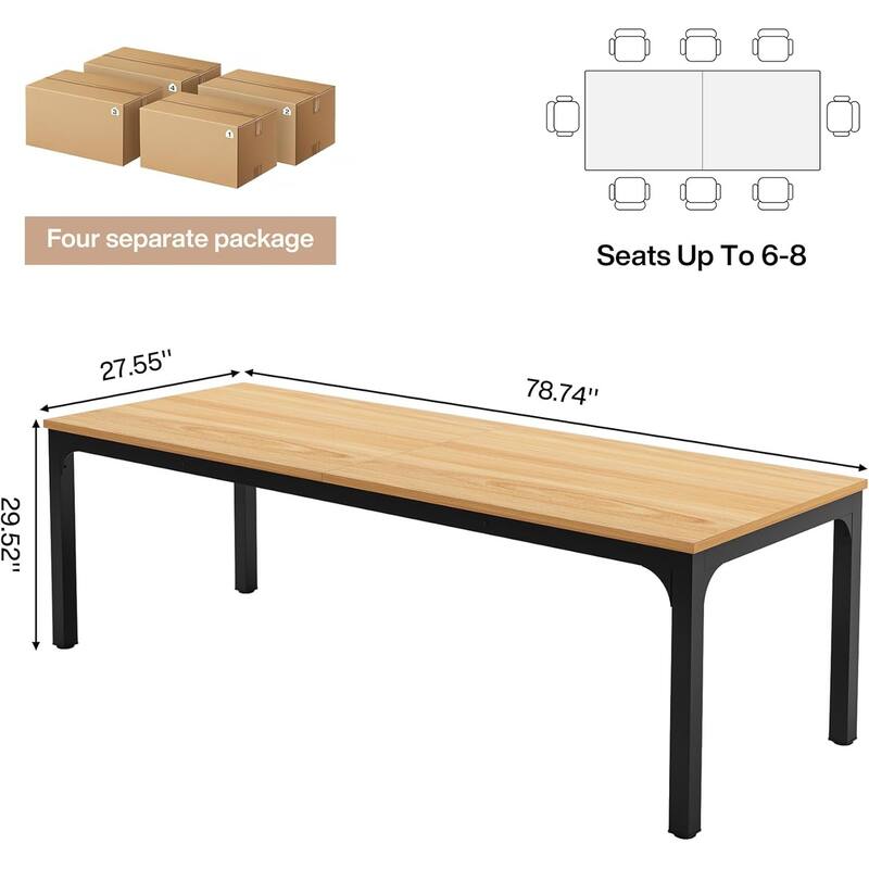 Long Conference Table Set of 4, 13FT Large Rectangle Meeting Seminar Table, 78.74-Inch Business Tables