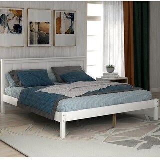 Rustic Full Size Platform Solid Wood Full Bed Frame with Headboard