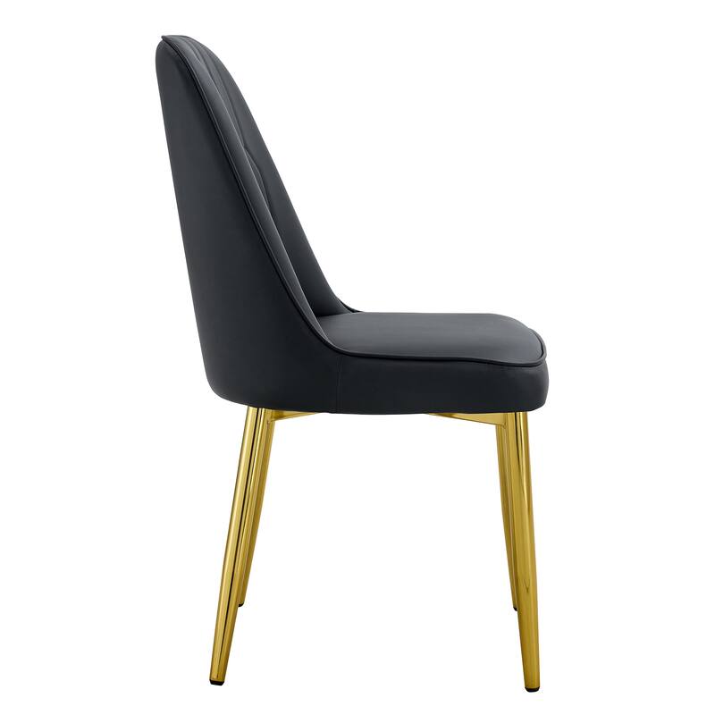 8 modern dining chairs, sleek PU backrest, and gold metal legs bring a comfortable home experience to the kitchen, bedro