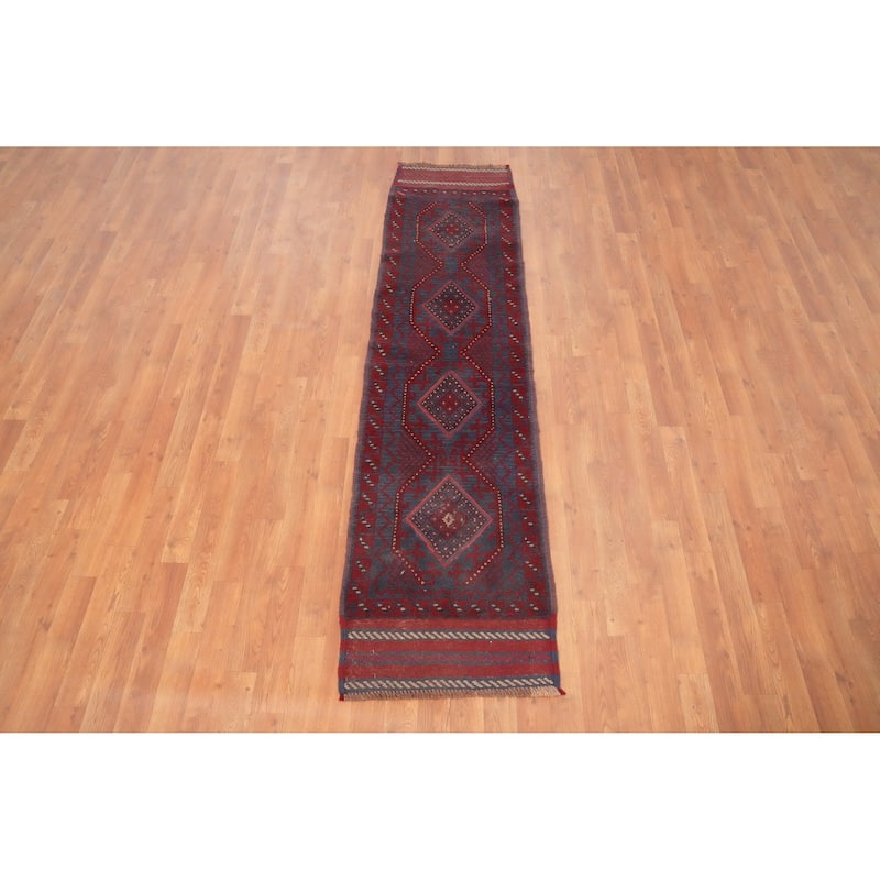 Hand Knotted Oriental 100% Wool Carpet Traditional Tribal Navy Blue & Blues Balouch Runner Rug - 7' 7'' X 1' 10''