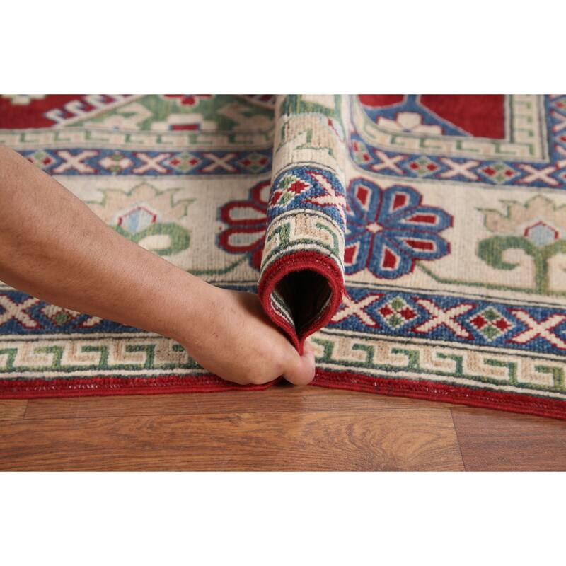Hand Knotted Oriental 100% Wool Carpet Traditional Geometric Red Kazak Area Rug - 9' 10'' X 6' 9''