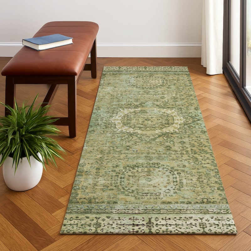 Premium Washable Super Soft Vintage Traditional Mayfield Rug - Sage - 2'3" x 7'6"