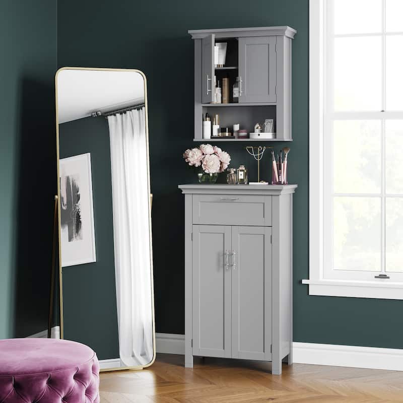 RiverRidge Somerset Two-Door Bathroom and Laundry Wall Mount Storage Medicine Cabinet with Open and Adjustable Shelf - White
