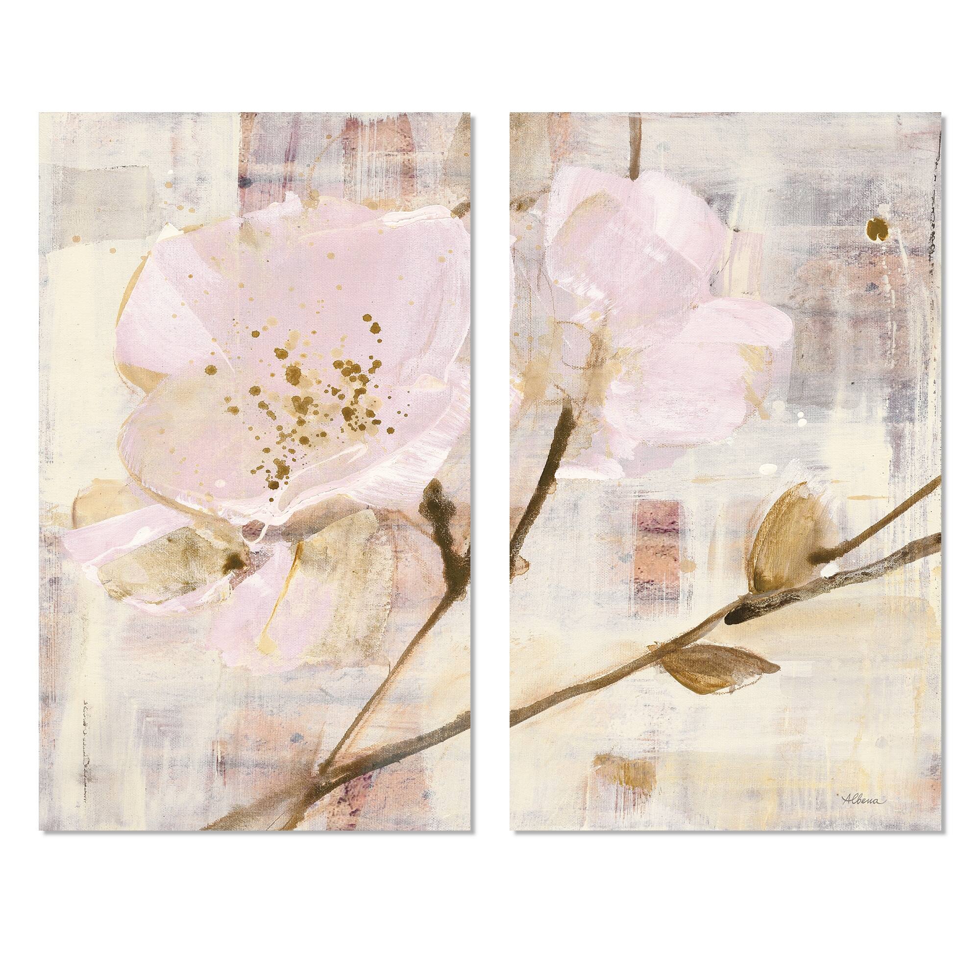 Designart "Elegance I Pink" Shabby Chic Canvas Wall Art Print 2 Piece