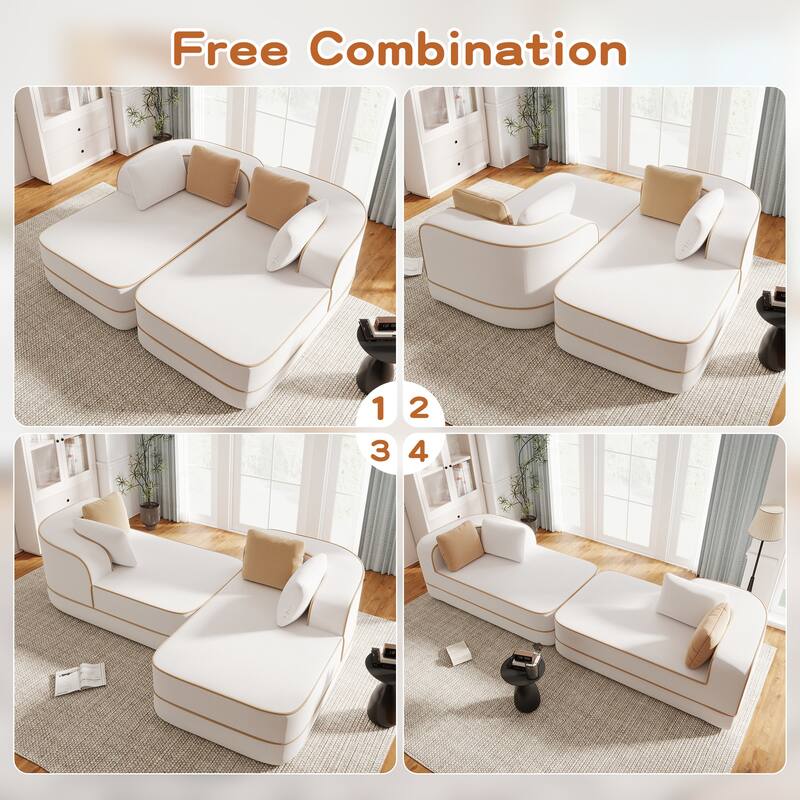 Roomfitters 77" Teddy Fabric Boneless Sofa, No Assembly Modular Couch with Double Chaises