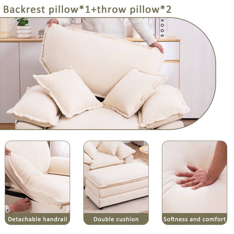 46.9 Inch Single Sofa with 2 Folding Pillows and an Ottoman, Comfort Sofa - Living Room Deep Seating Sofa for Living Room