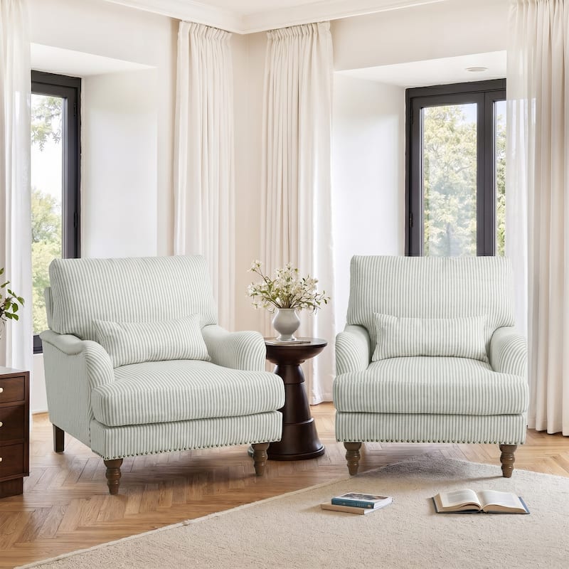 Set of 2 Mid Century Chenille Upholstered Accent Chairs