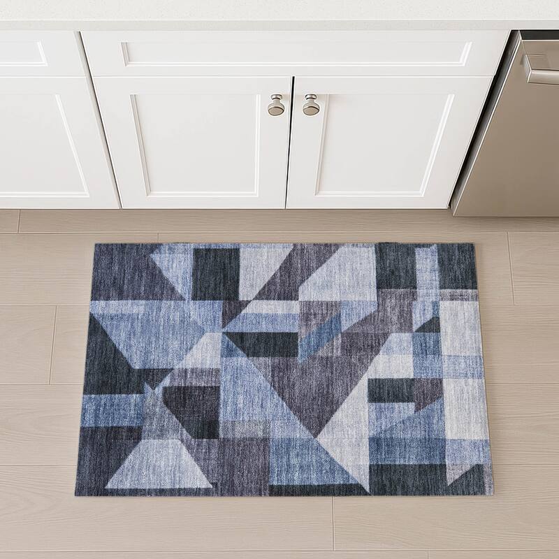 Machine Washable Indoor/ Outdoor Modern Geo Chantille Rug