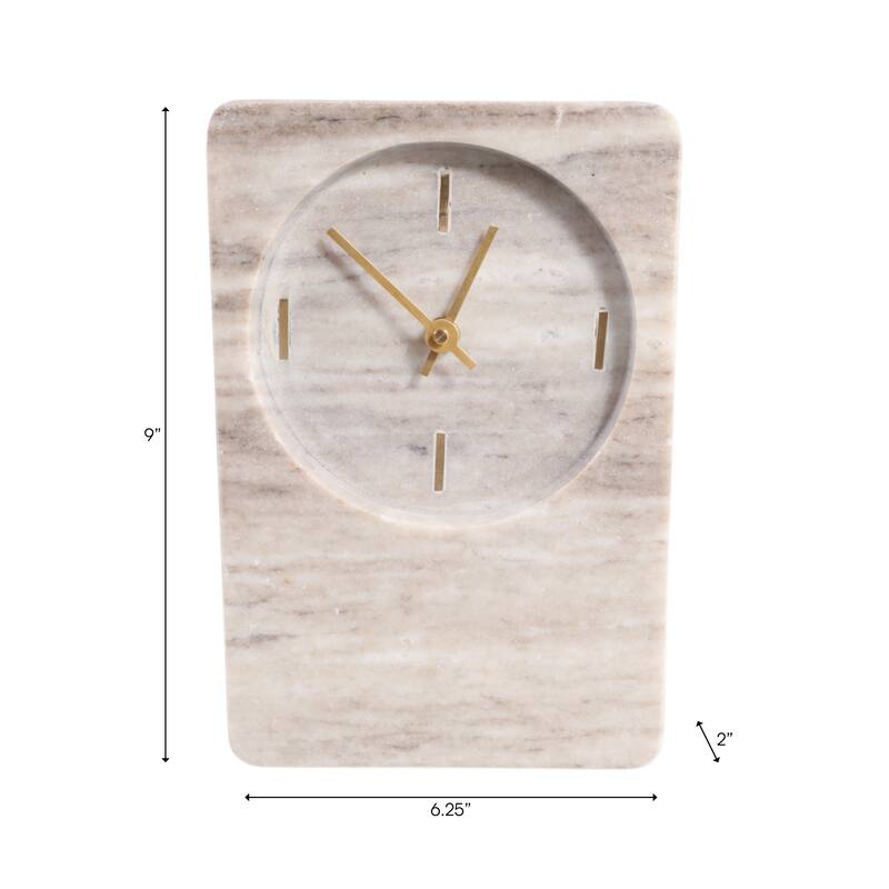 Modern Stone and Marble Clock with Contemporary Design - Beige