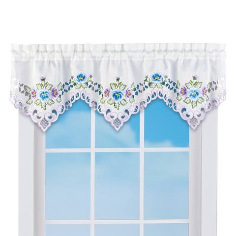 Embroidered Pansies Detail Window Valance - 8.500 x 6.500 x 1.500