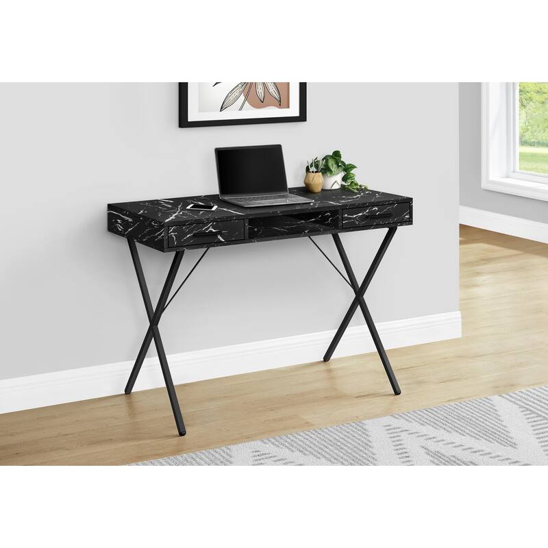 Computer Desk, Home Office, Laptop, Left, Right Set-up, Storage Drawers, 42"l, Work, Black Marble Look Laminate