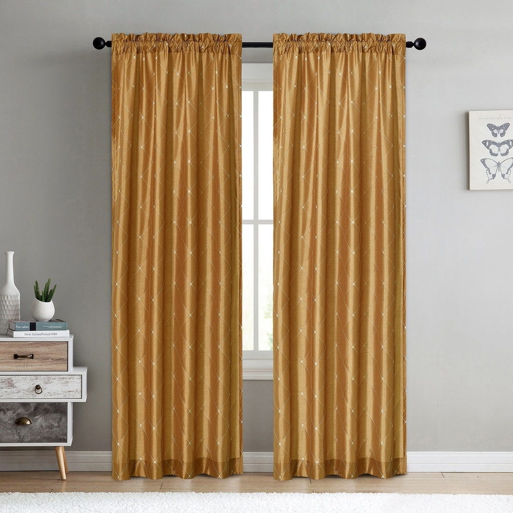 Serenta Doris Diamond Embroidery Light Reducing Faux Silk Curtain