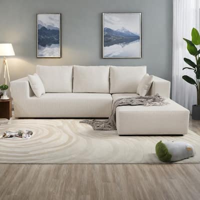 106.69" Linen Sectional Sofa with Right Facing Chaise High Density Foam and Convertible to Bed and 3+ Configurations
