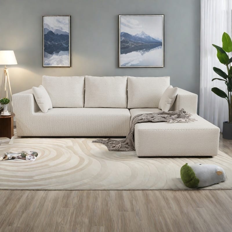 106.69" Linen Sectional Sofa with Right Facing Chaise High Density Foam and Convertible to Bed and 3+ Configurations
